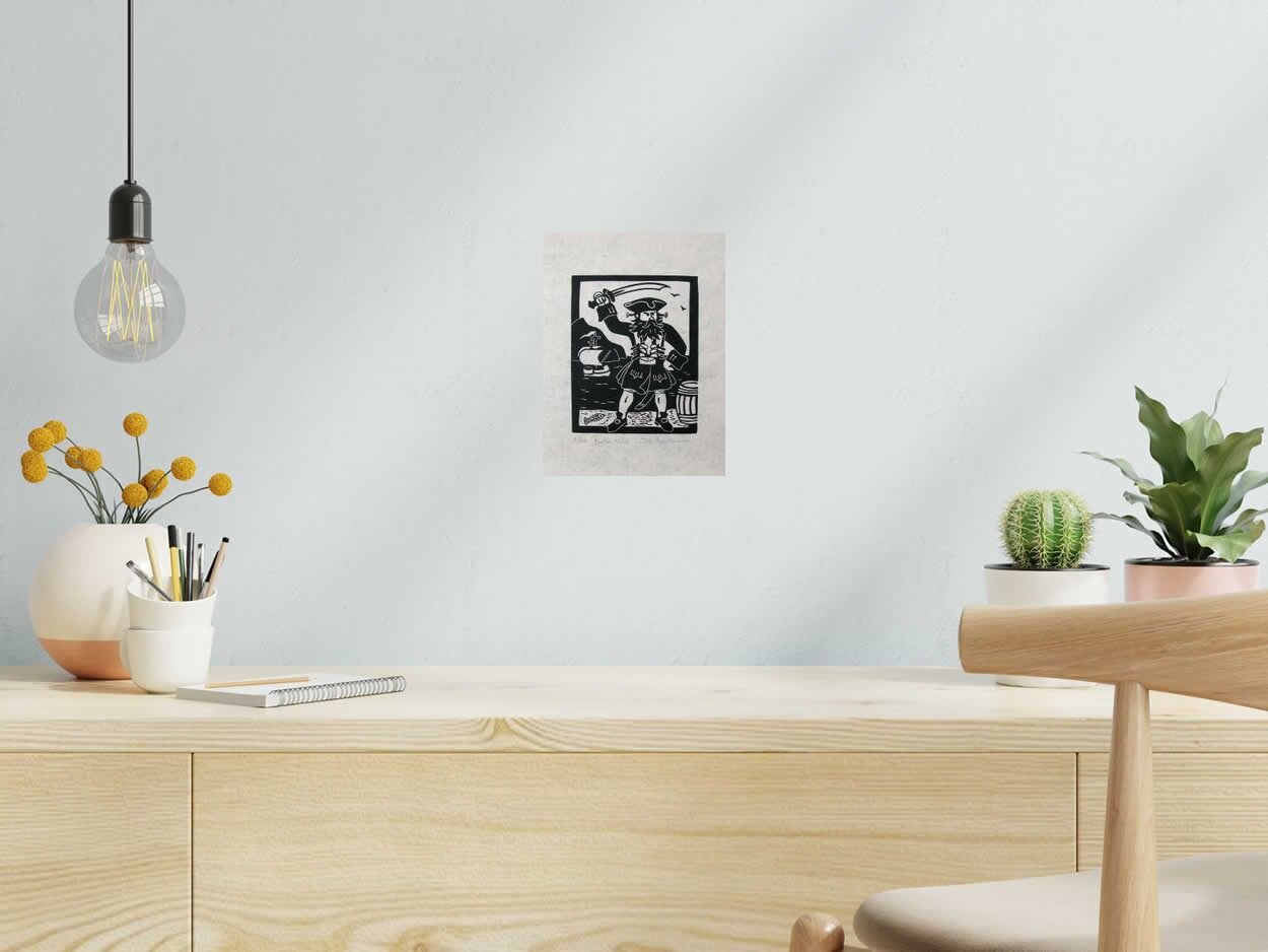 Dessin BARBE NOIRE de PHILIPPE ACHERMANN dans un intérieur – 18 × 24 cm