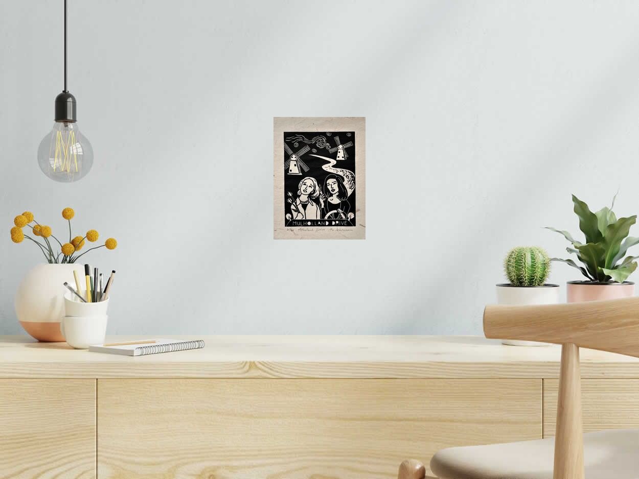 Dessin MULHOLLAND DRIVE de PHILIPPE ACHERMANN dans un intérieur – 18 × 24 cm