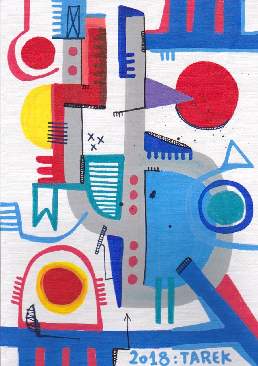 Dessin graphique petit format COMPOSITION SOLAIRE – TAREK – 30 × 21 cm