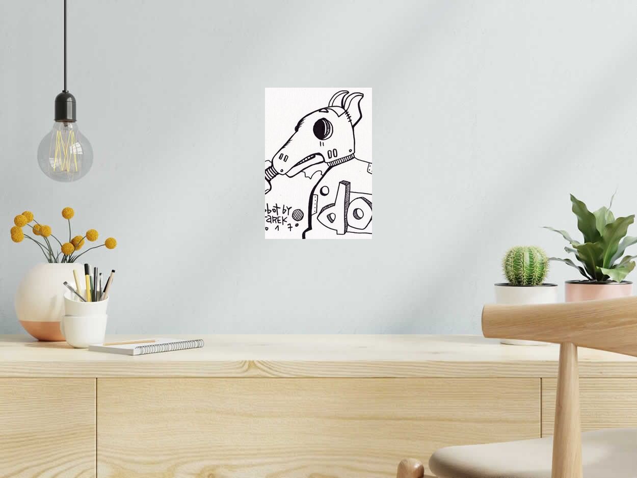 Dessin DOG ROBOT de TAREK dans un intérieur – 7 × 21 cm