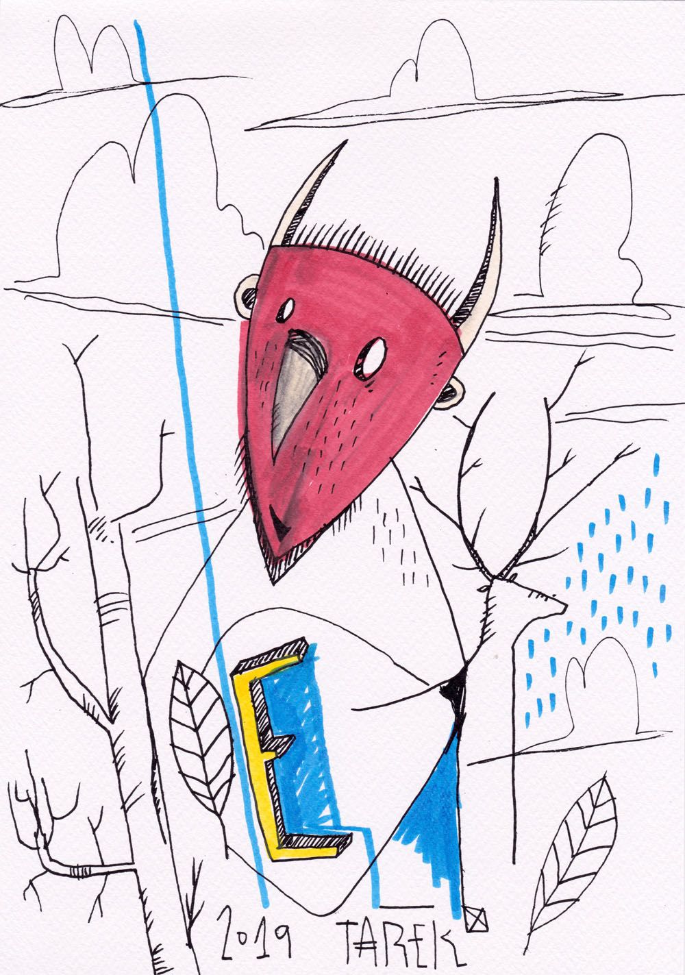 Dessin graphique petit format E – TAREK – 7 × 21 cm