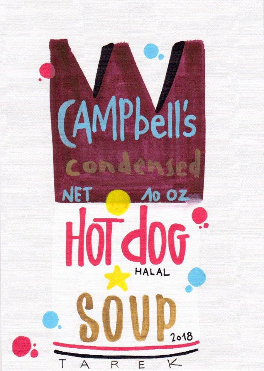 Dessin graphique petit format HOT DOG SOUP – TAREK – 30 × 21 cm