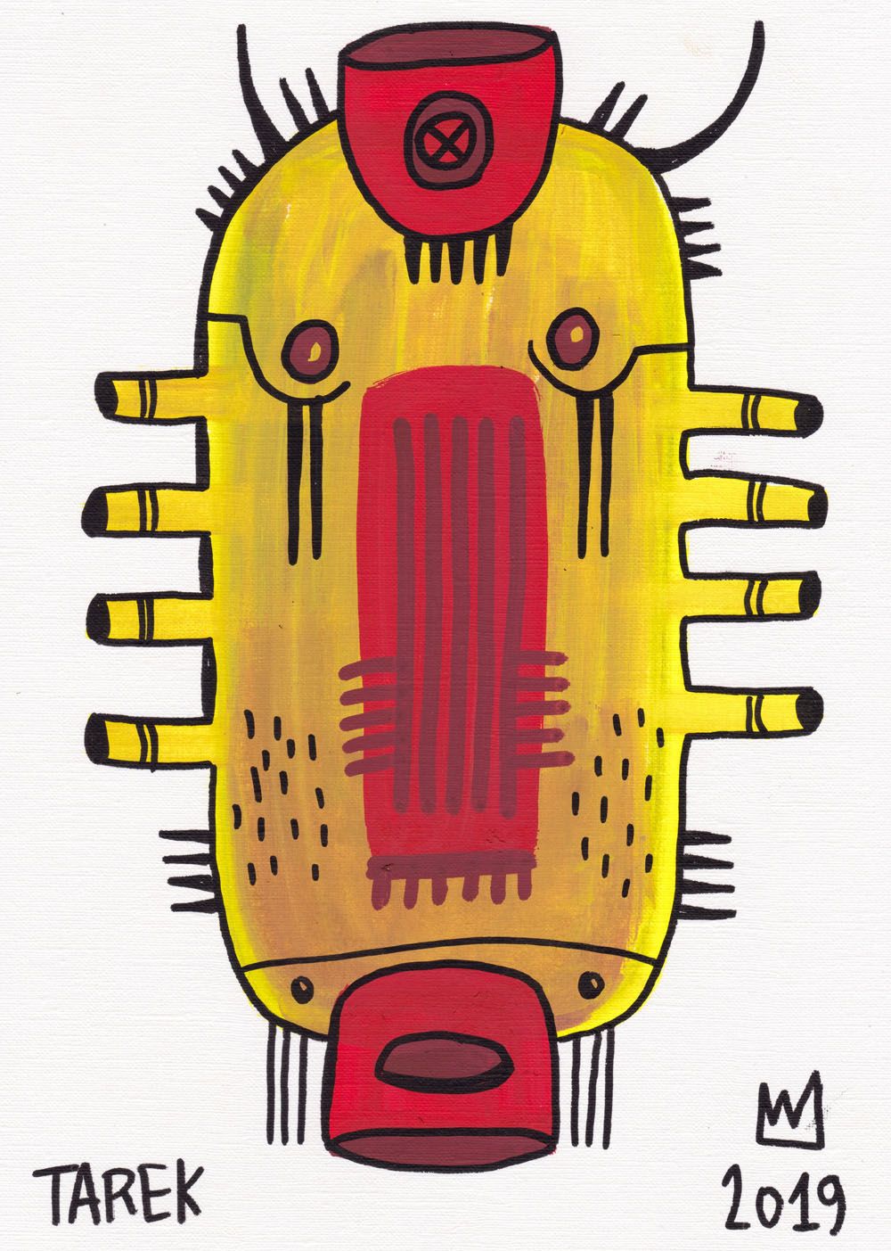 Dessin graphique petit format MASK JAUNE – TAREK – 7 × 21 cm