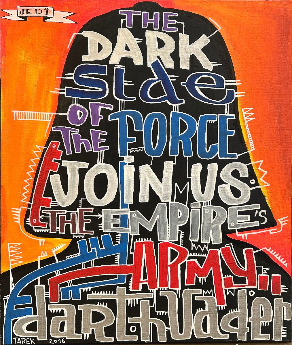 Dessin moyen format orange Darth vader #4 – TAREK – 54 × 65 cm