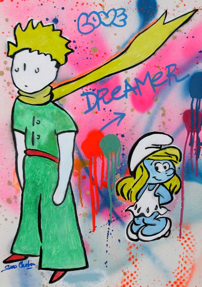 Dessin street art moyen format Love dreamer – SARA CHELOU – 70 × 50 cm