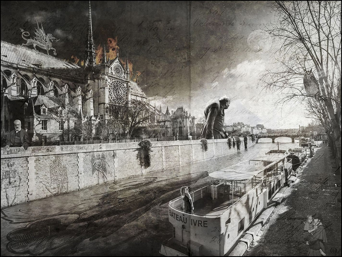 Digigraphie figuratif petit format Le cauchemar de Quasimodo – OliR – 40 × 30 cm