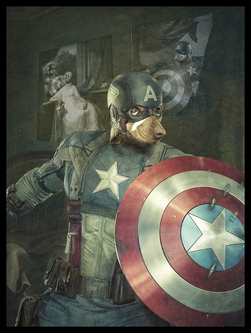 Digigraphie petit format Captain Doggy – OliR – 30 × 40 cm