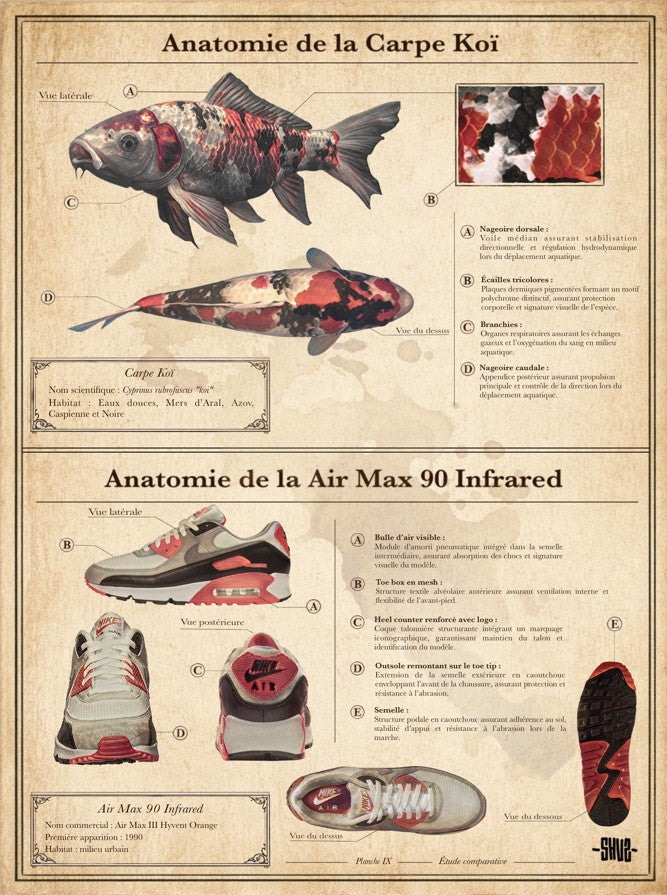 edition d art digigraphie sur papier de SHUZ, Fish & Sneaks - koï, format 30 x 40 cm, tons ocre et orange