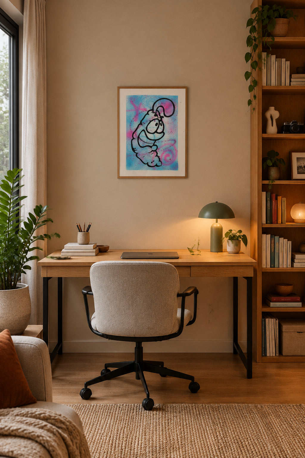 edition d art street art à l'aérosol sur papier par Carotte, 40 x 50 cm, multicolore et rose