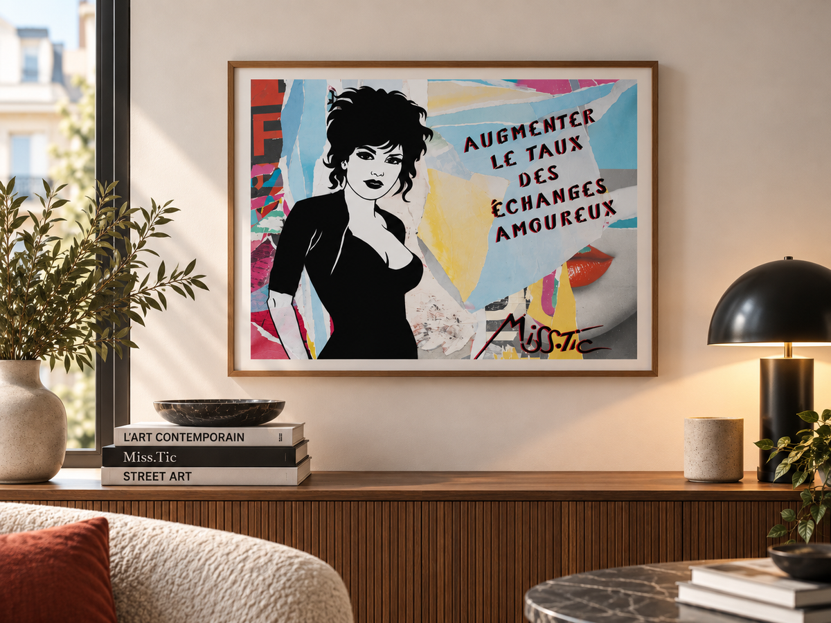 Edition d art AUGMENTER LE TAUX DES ECHANGES AMOUREUX de MISS TIC dans un intérieur – 40 × 30 cm