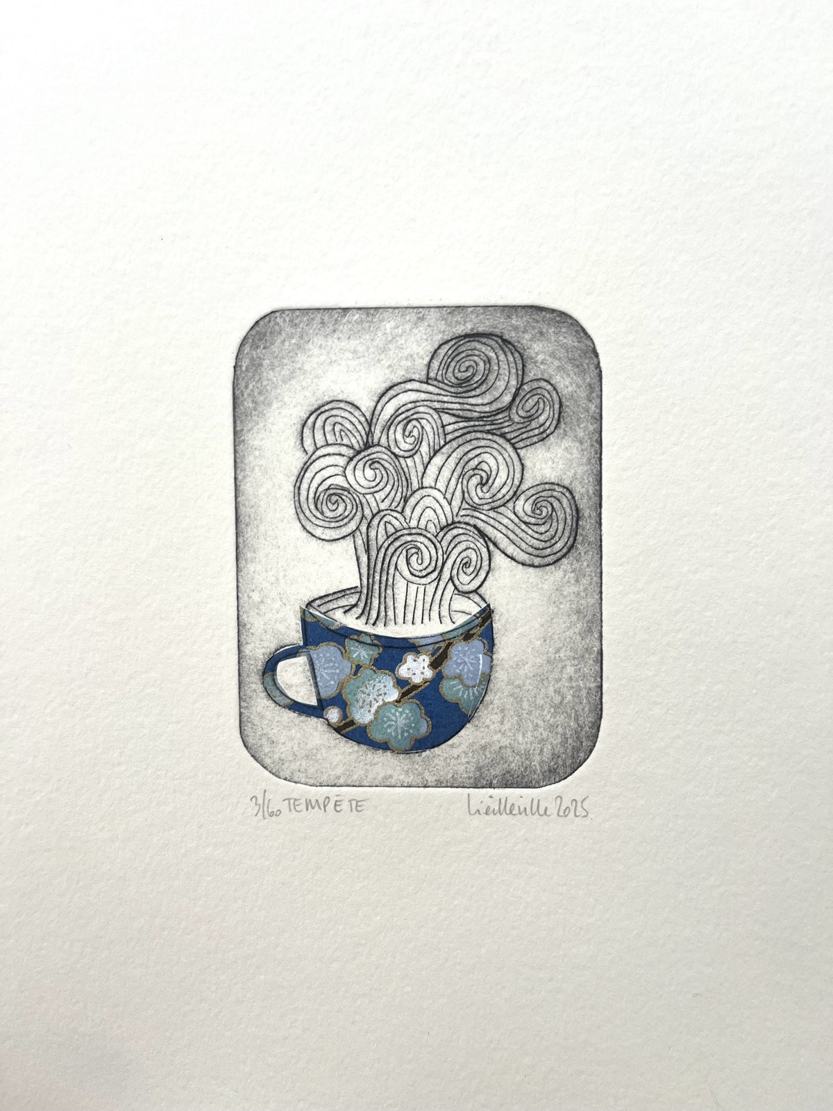 edition d art figurative en chine collé, pointe sèche et broderie sur papier - Tempête 3/60 de NAVIEILLEVILLE