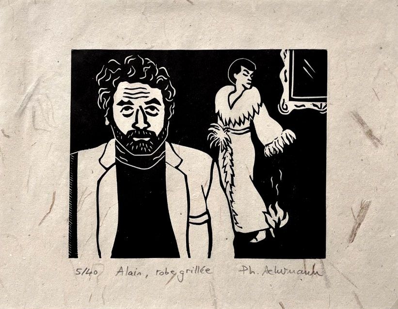 edition d art linogravure sur papier petit format Philippe Achermann Alain Robegrillée
