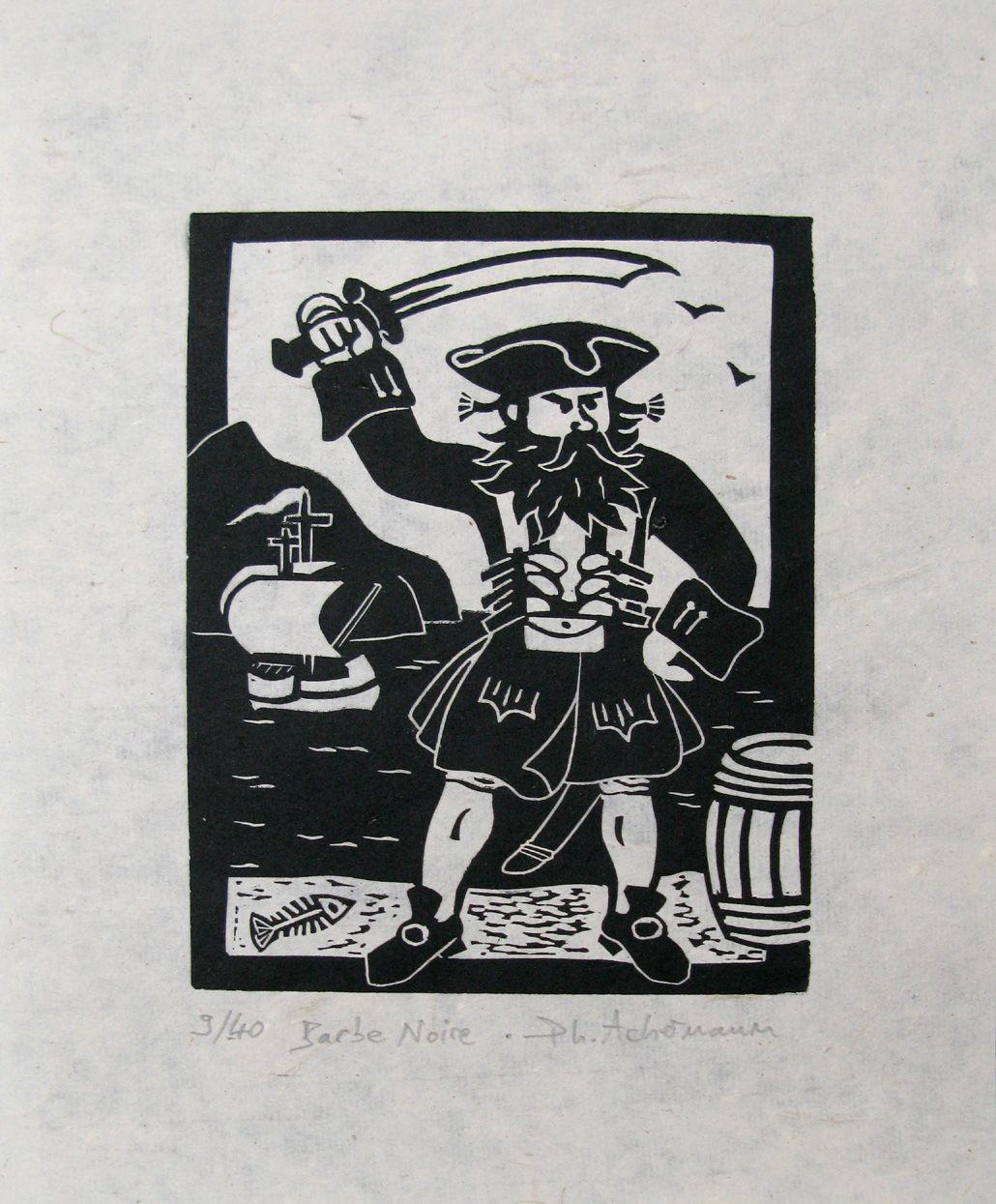 edition d art linogravure personnage célèbre petit format de Philippe Achermann, 18 x 24 cm