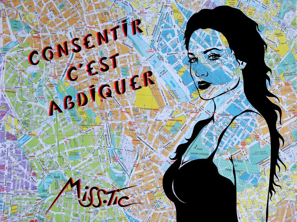 edition d art street art Miss Tic Consentir c'est abdiquer digigraphie bleue 65x50 cm
