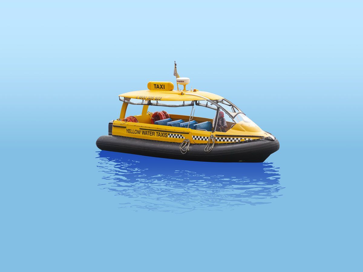 Estampe figuratif moyen format bleu LE TAXI BATEAU – GILLES INVERNIZZI – 70 × 50 cm