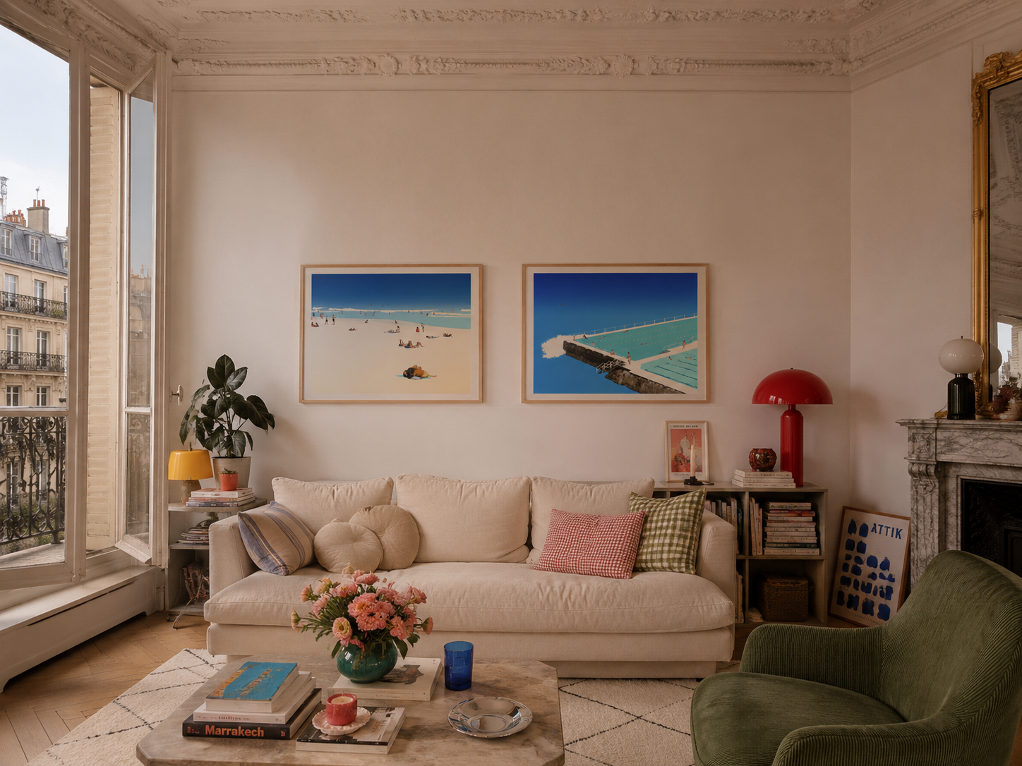 Estampe AMOUREUX A BONDI BEACH de GILLES INVERNIZZI dans un intérieur – 70 × 50 cm
