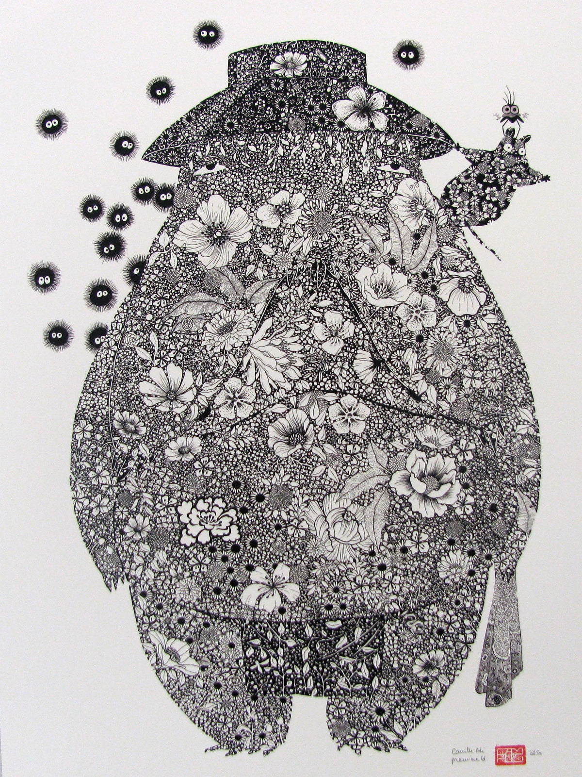 Estampe figuratif petit format blanc et noir FLOWER CHIHIRO I – CAMILLE POLI – 30 × 40 cm