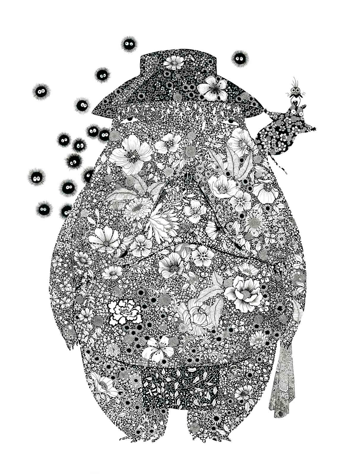 Estampe figuratif petit format blanc et noir FLOWER CHIHIRO I – CAMILLE POLI – 40 × 50 cm