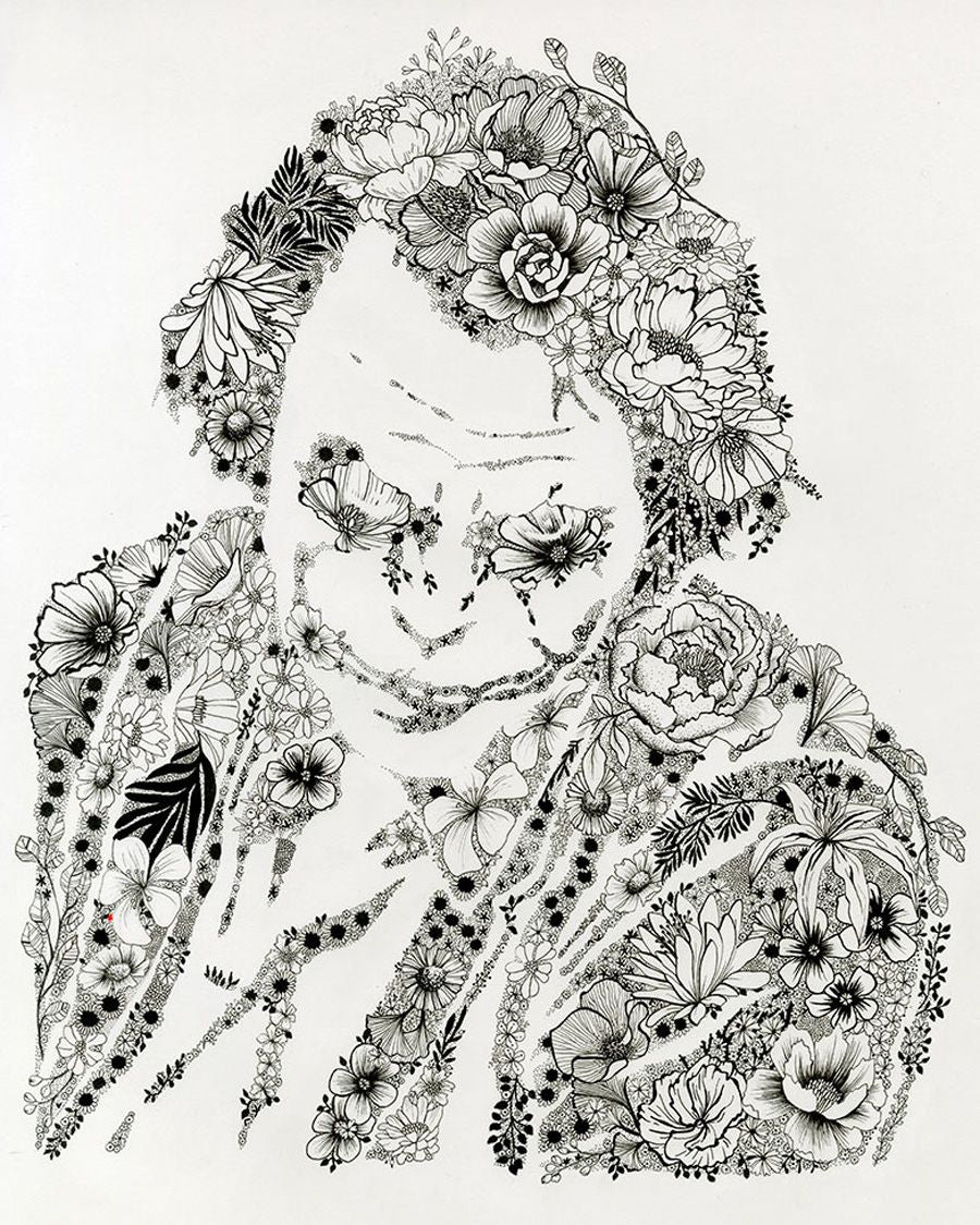 Estampe figuratif petit format blanc et noir FLOWER JOKER II – CAMILLE POLI – 30 × 40 cm