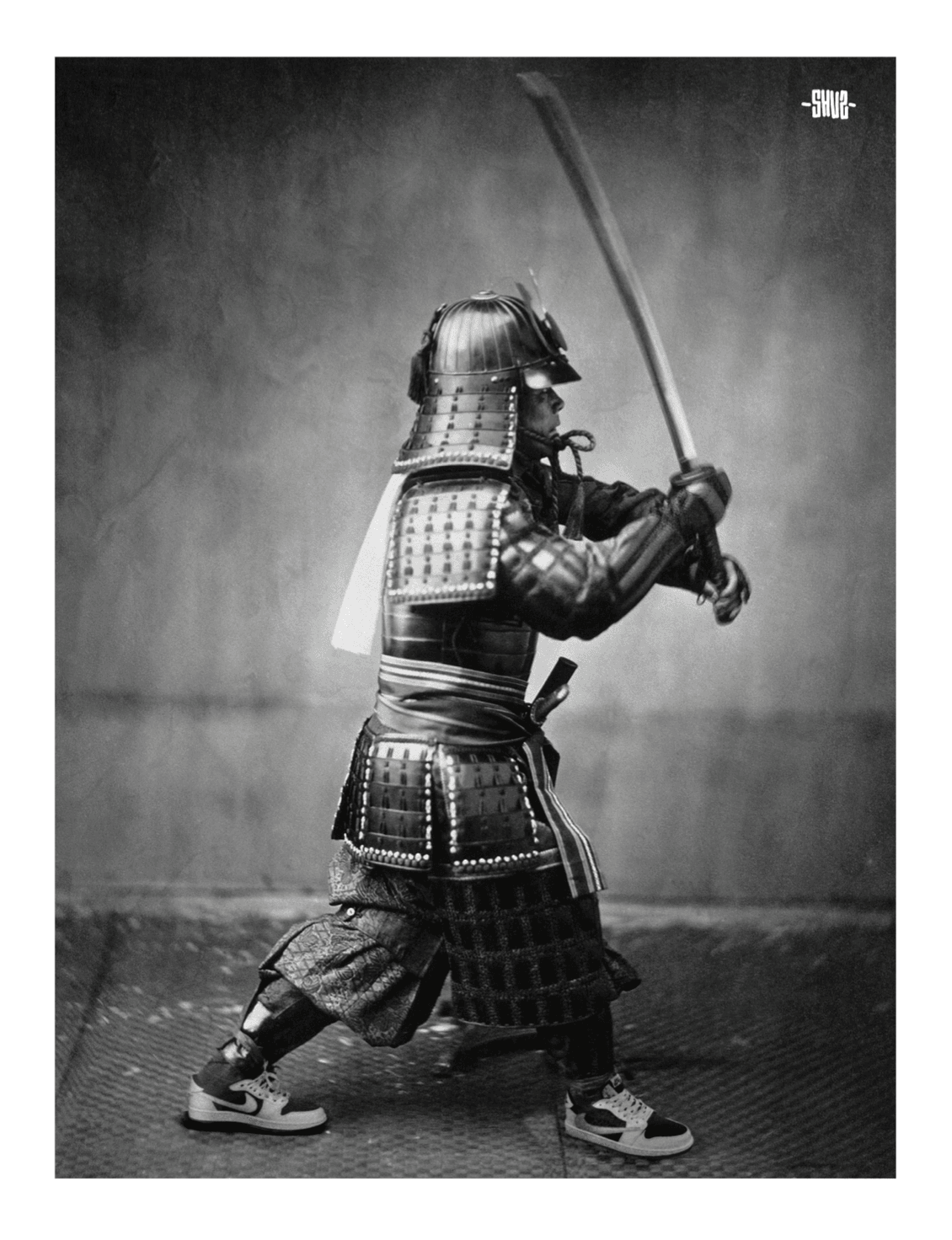 Estampe figuratif petit format blanc et noir Travis samuraï – SHUZ – 30 × 40 cm