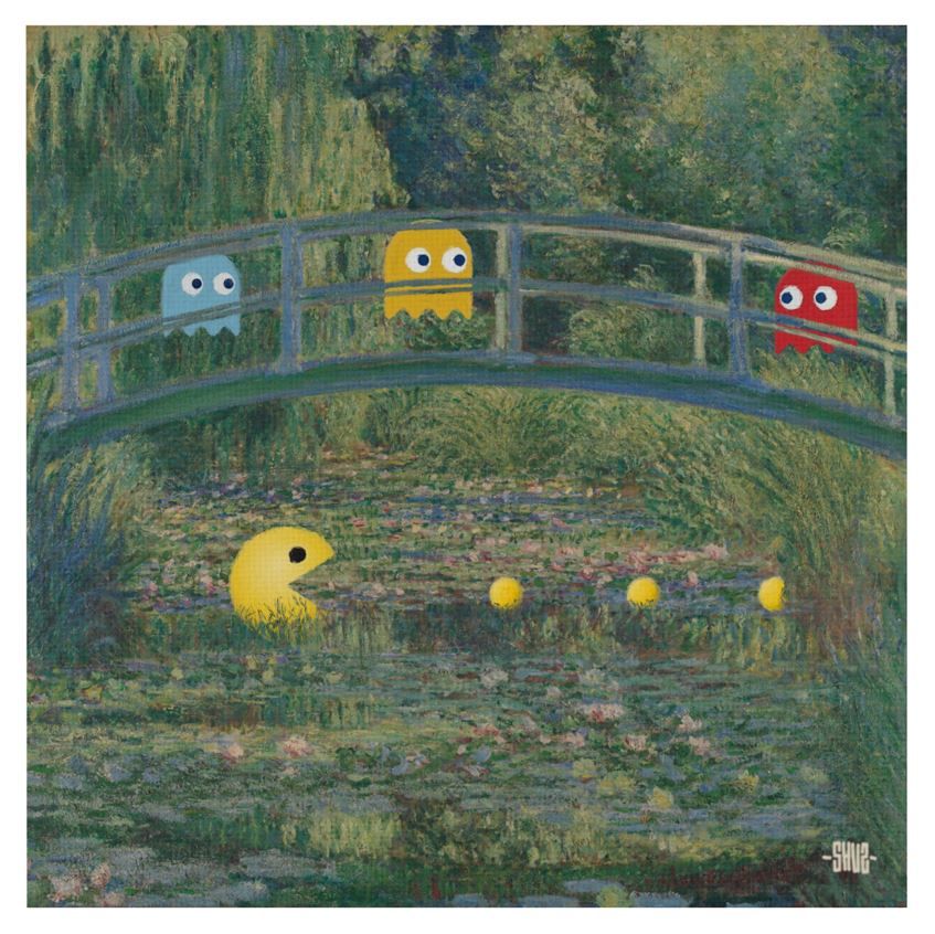 Estampe figuratif petit format blanc Pac man ghosting – SHUZ – 30 × 30 cm