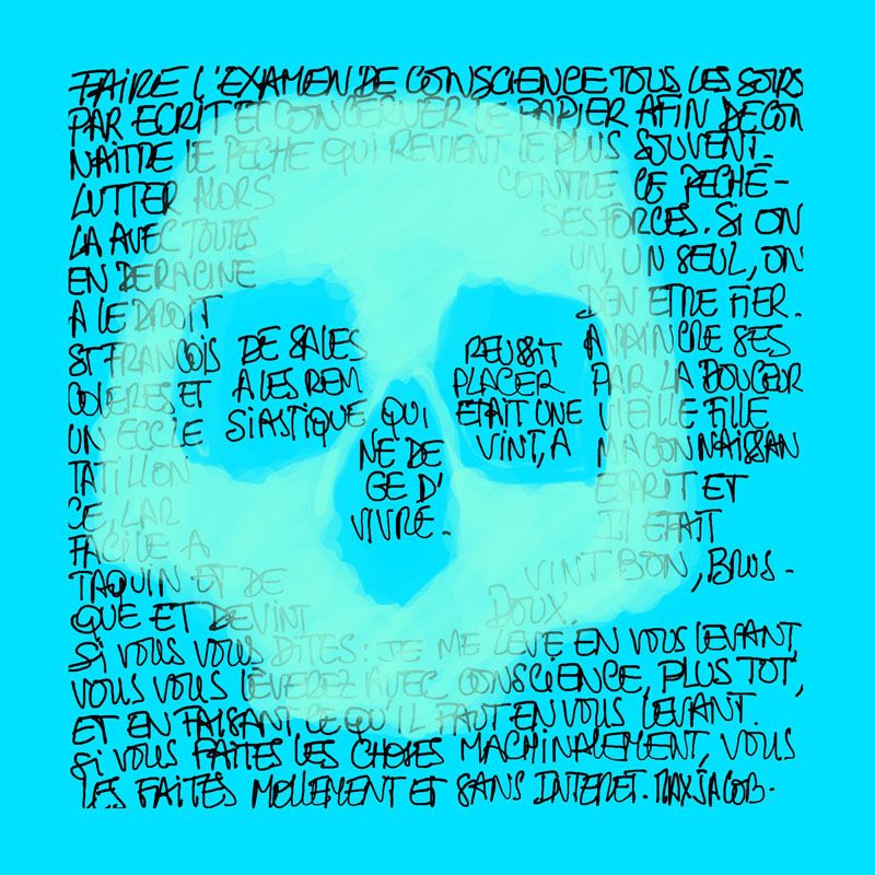 Estampe figuratif petit format bleu et noir Crâne bleu – FREDERIQUE BERTIN – 20 × 20 cm
