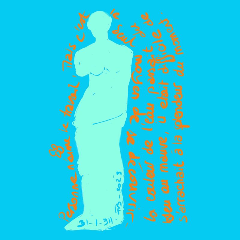 Estampe figuratif petit format bleu et orange Vénus de Milo – FREDERIQUE BERTIN – 20 × 20 cm