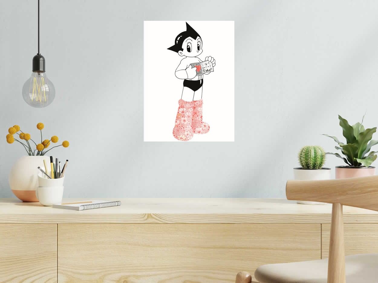 Estampe ASTRO FLEURS de CAMILLE POLI dans un intérieur – 30 × 40 cm