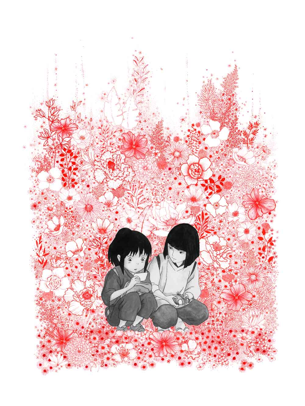 Estampe figuratif petit format FLOWER CHIHIRO rouge – CAMILLE POLI – 30 × 40 cm