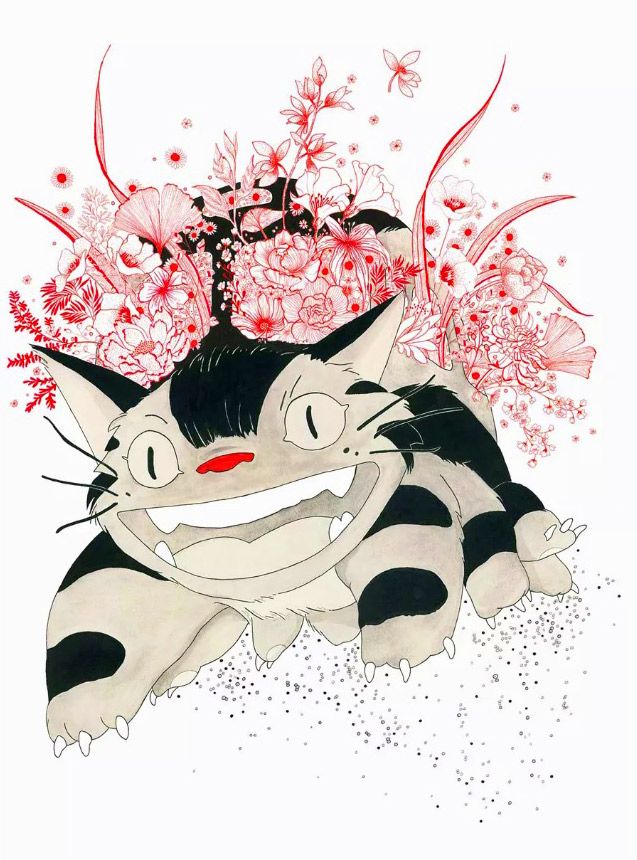 Estampe figuratif petit format FLOWER TOTORO III – CAMILLE POLI – 30 × 40 cm
