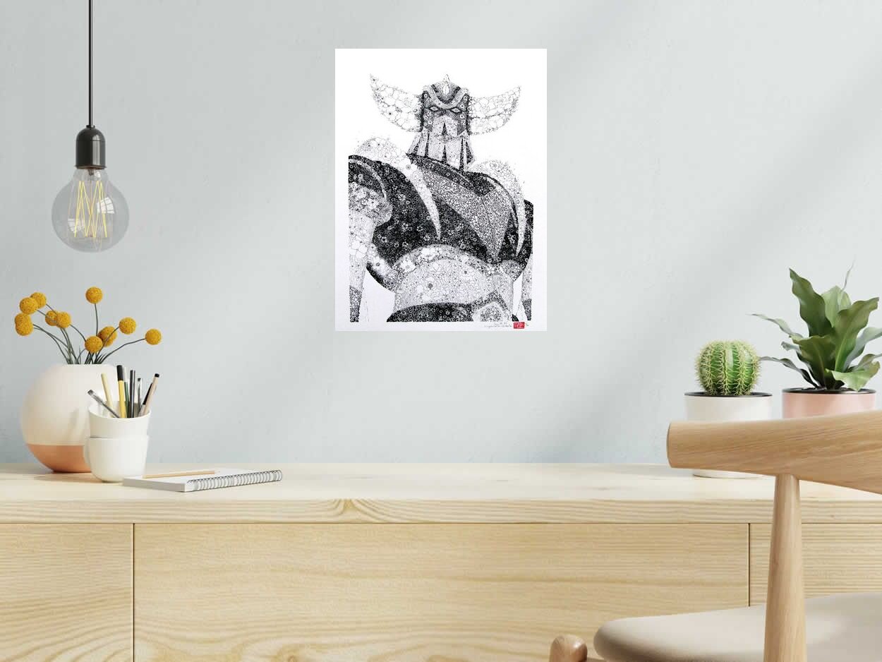 Estampe GOLDO noir et blanc de CAMILLE POLI dans un intérieur – 30 × 40 cm