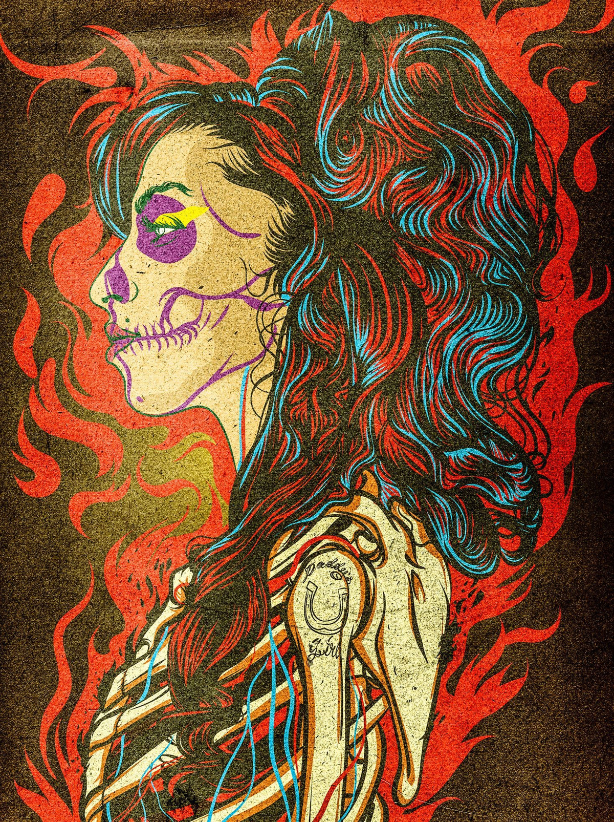 Estampe figuratif petit format Amy on fire – Carlos Olmo – 30 × 40 cm