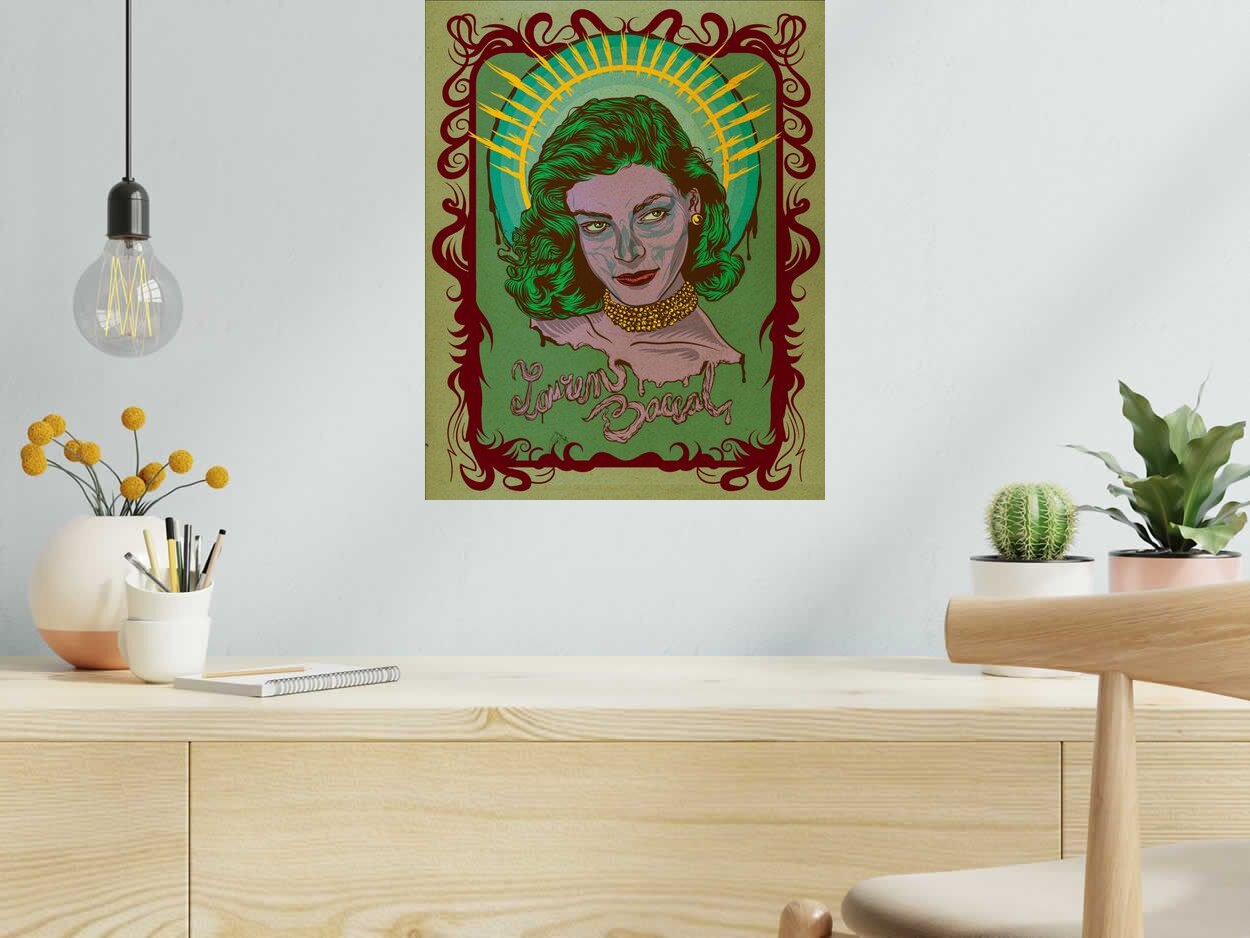 Estampe Lauren Bacall de Carlos Olmo dans un intérieur – 40 × 50 cm