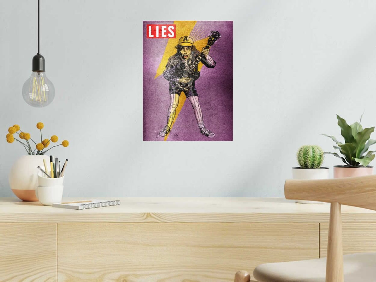 Estampe Lies-Angus Young de Carlos Olmo dans un intérieur – 30 × 40 cm