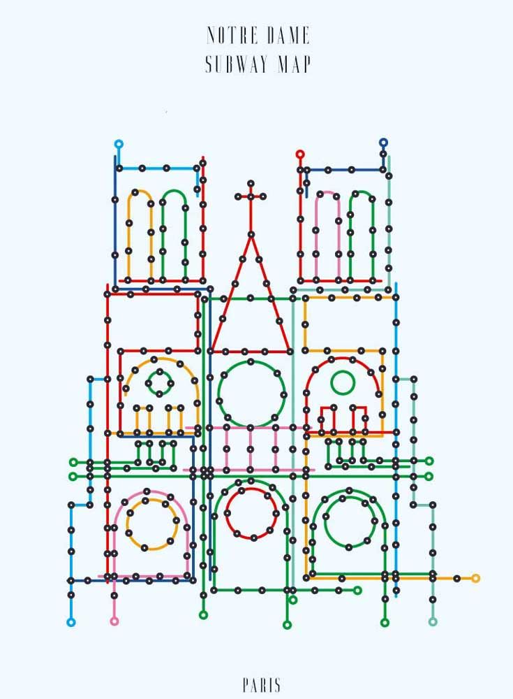 Estampe figuratif petit format SUBWAY MAP NOTRE DAME – GABY JOSEPHINE – 20 × 30 cm