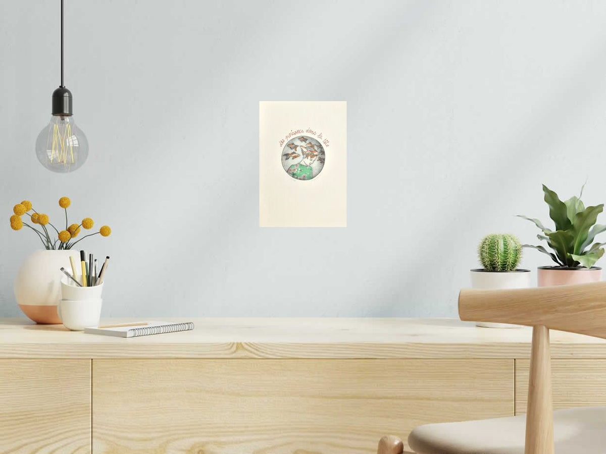 Estampe Des poissons dans la tête de NAVIEILLEVILLE dans un intérieur – 18 × 26 cm