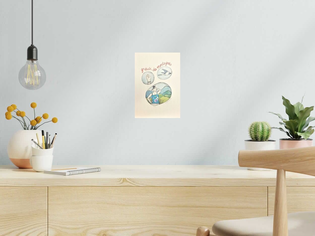 Estampe Gravir des montagnes de NAVIEILLEVILLE dans un intérieur – 18 × 26 cm