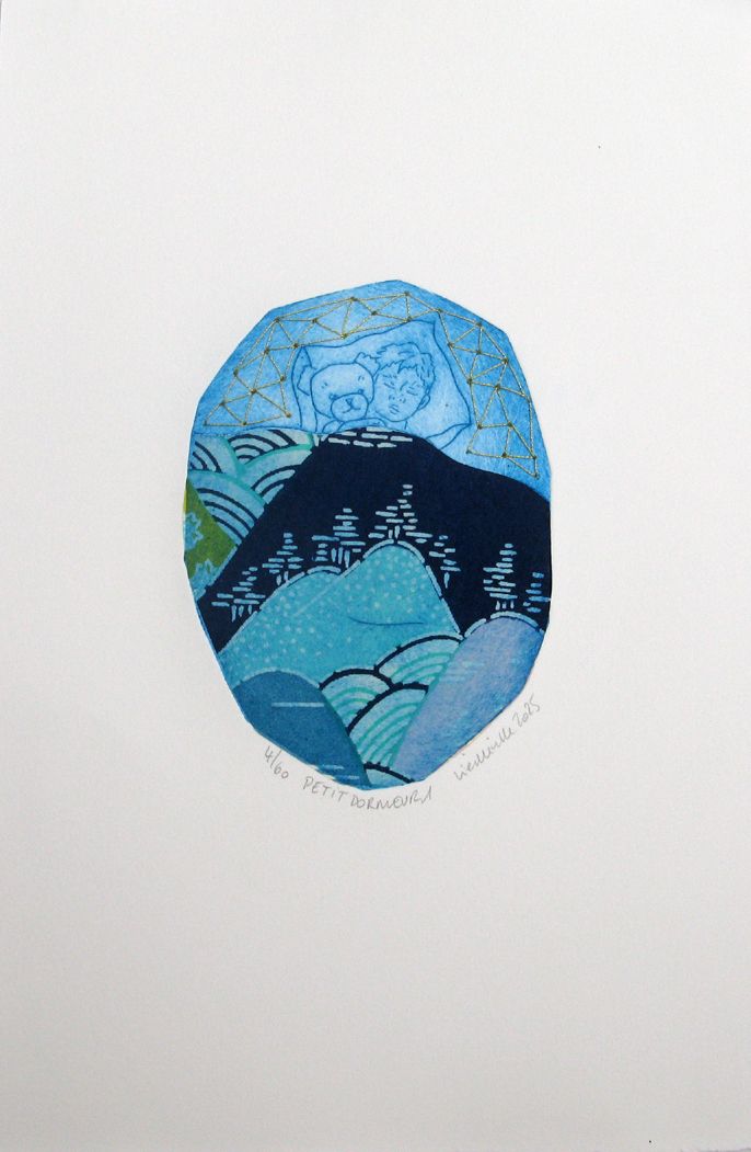 Estampe figuratif petit format Petit dormeur 1 – NAVIEILLEVILLE – 18 × 26 cm