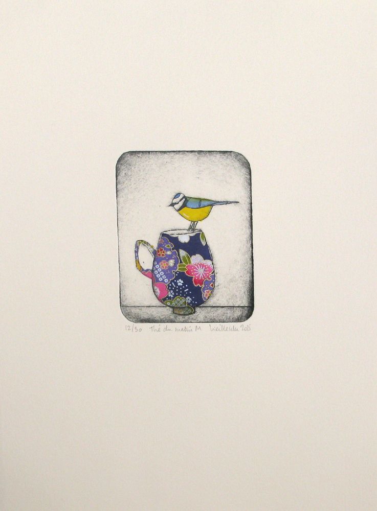 Estampe figuratif petit format Thé du matin M – NAVIEILLEVILLE – 18 × 26 cm