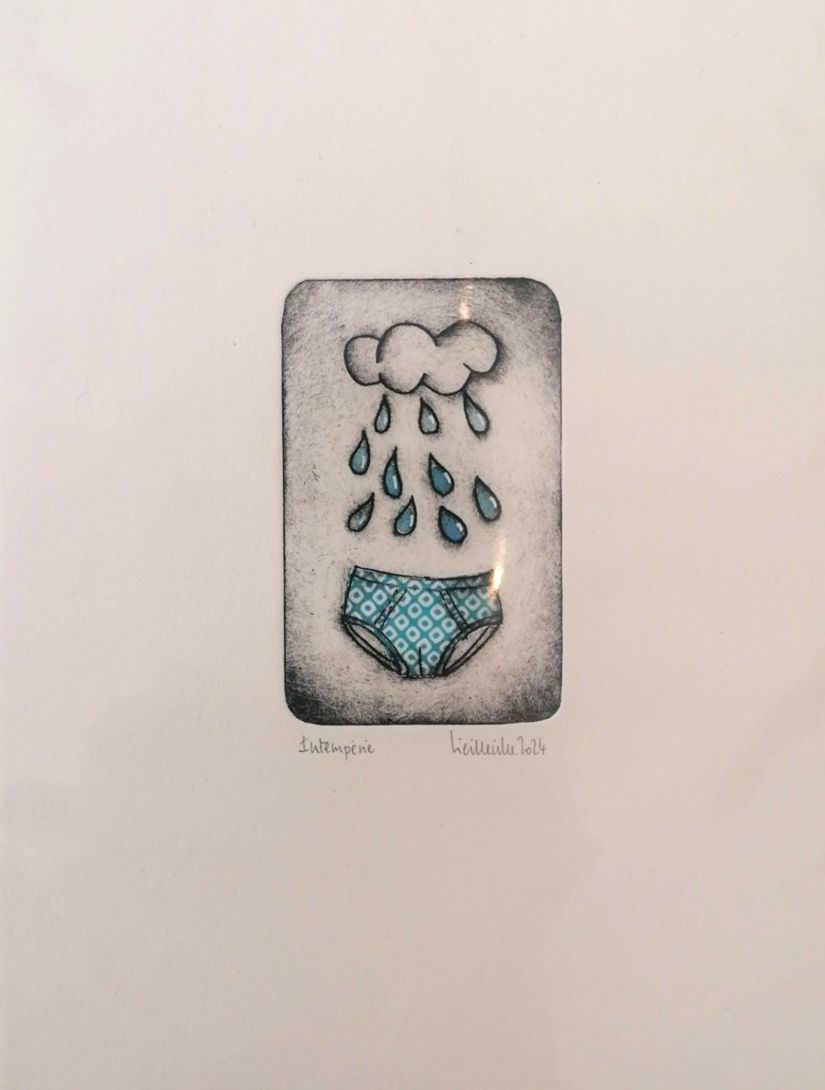 Estampe figuratif petit format noir Intempérie – NAVIEILLEVILLE – 18 × 24 cm