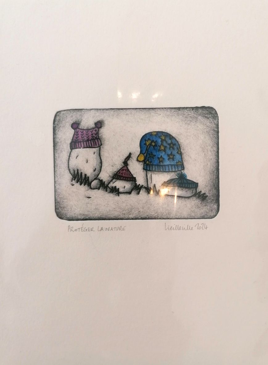 Estampe figuratif petit format noir Protéger la nature – NAVIEILLEVILLE – 15 × 20 cm