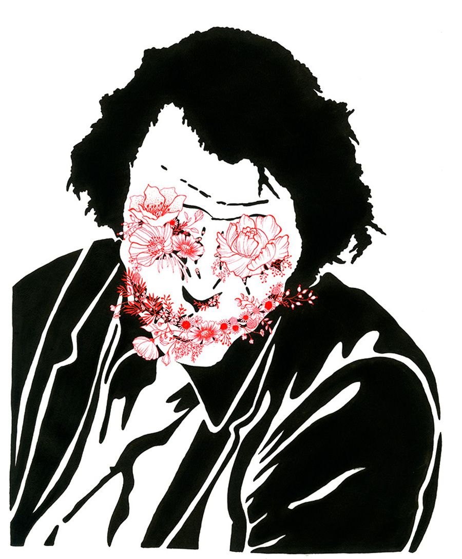 Estampe figuratif petit format noir et rouge FLOWER JOKER III – CAMILLE POLI – 30 × 40 cm