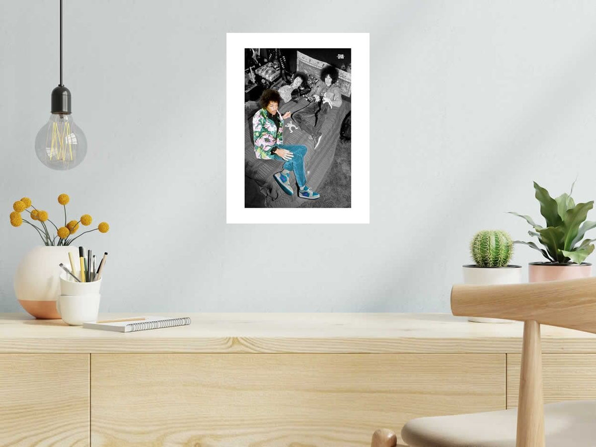 Estampe Jimmy Hendrix de SHUZ dans un intérieur – 30 × 40 cm