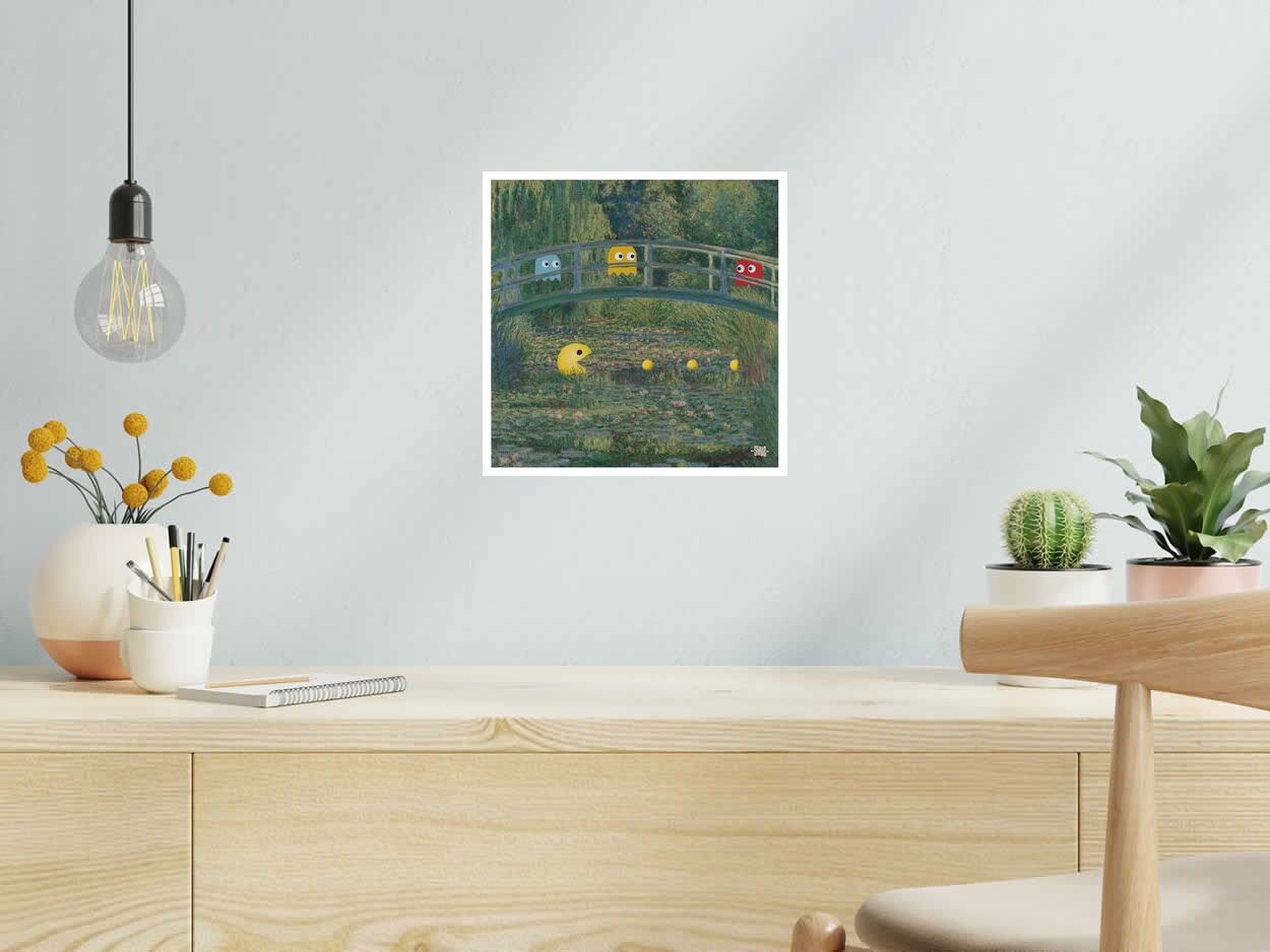Estampe Pac man ghosting de SHUZ dans un intérieur – 30 × 30 cm