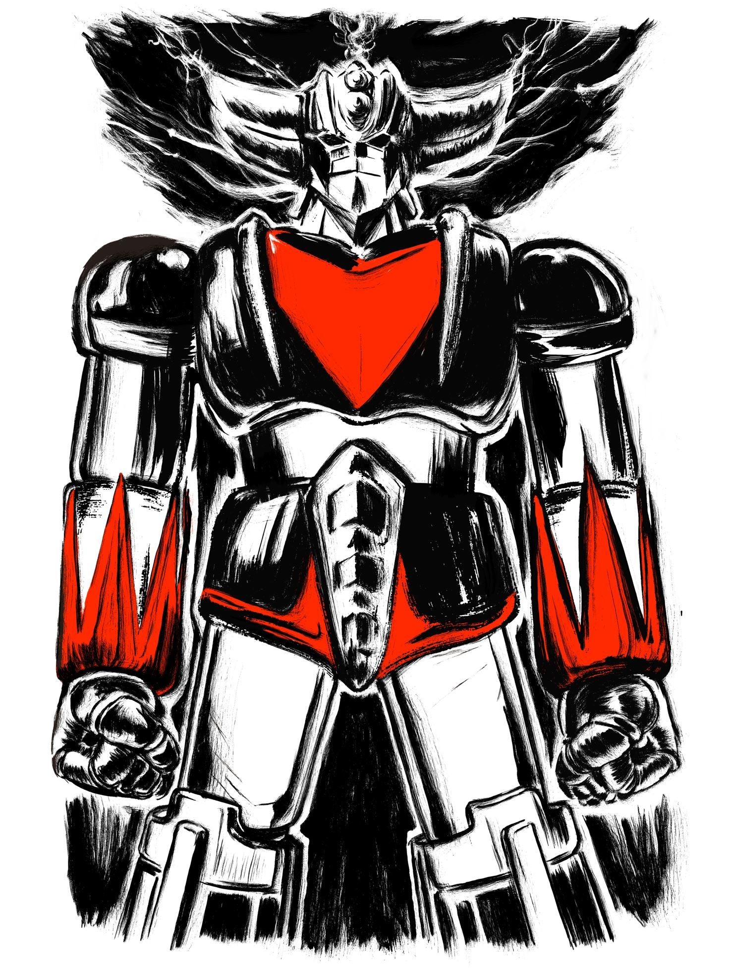 Estampe figuratif petit format violet Grendizer – Carlos Olmo – 30 × 40 cm
