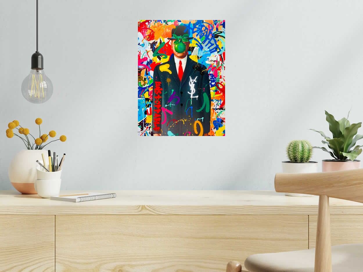 Estampe GRAFFITI MAGRITTE de RS ARTIST dans un intérieur – 30 × 40 cm
