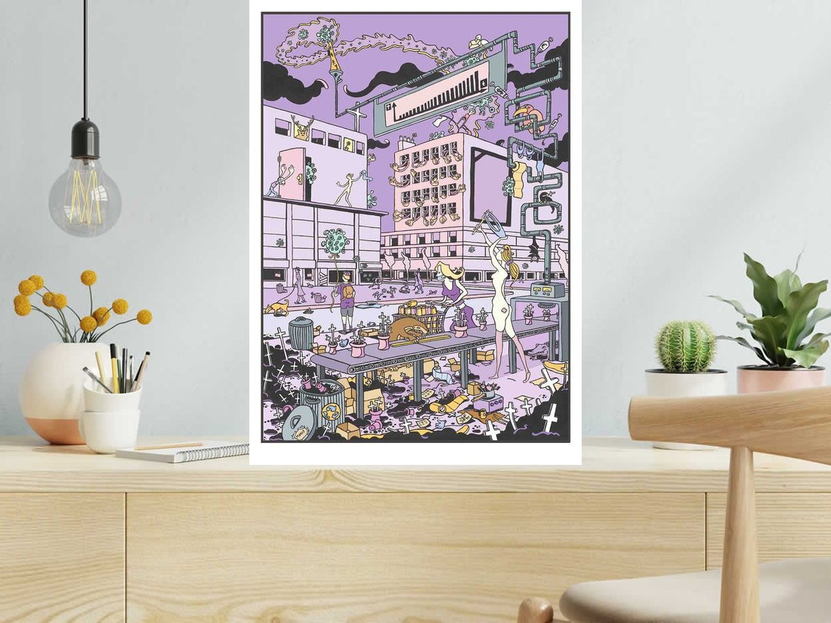 Estampe Machine Infernale de Mark Temlett dans un intérieur – 50 × 70 cm