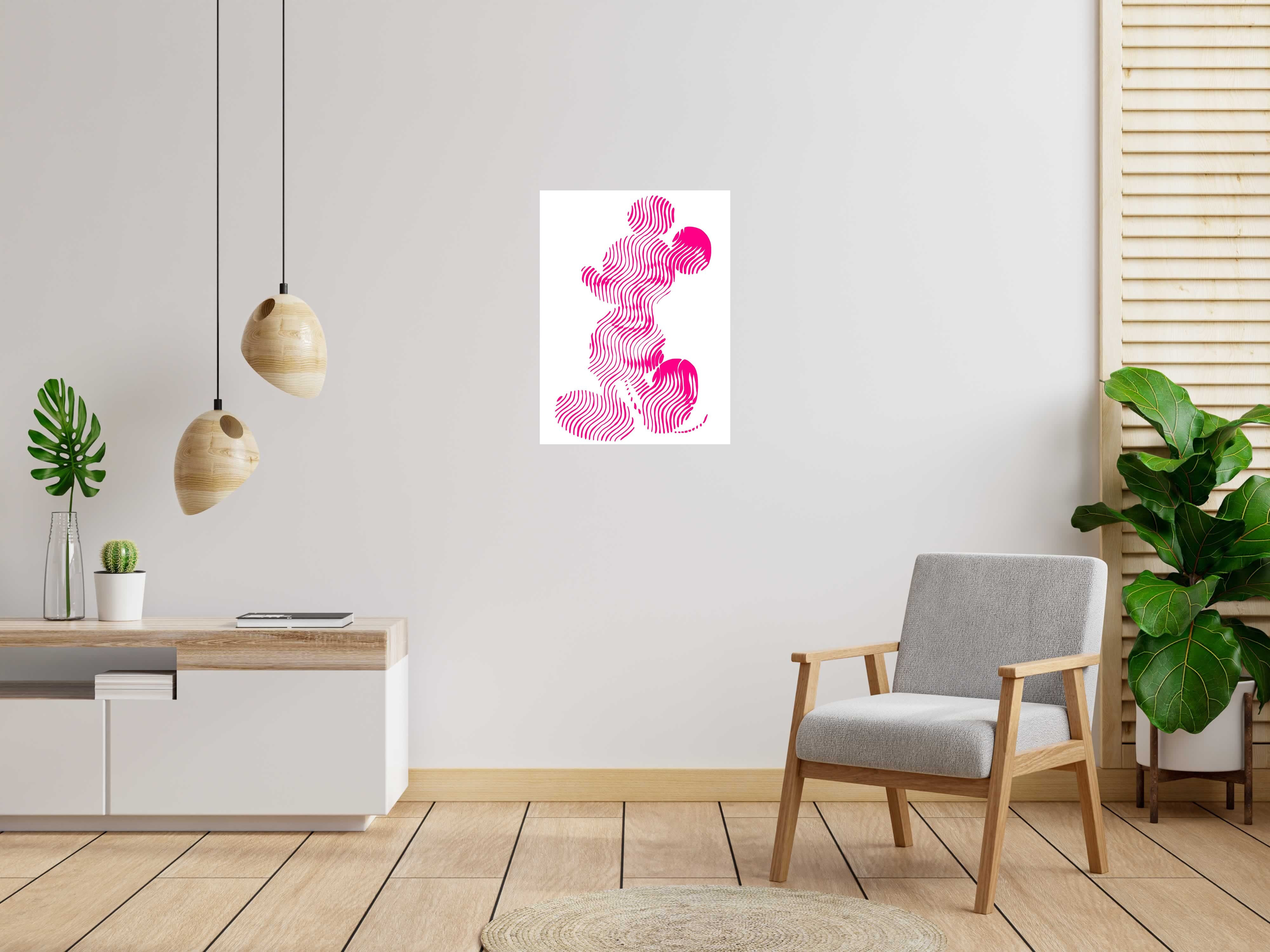 Estampe MICKEY MONROE rose de WAWAPOD dans un intérieur – 60 × 80 cm