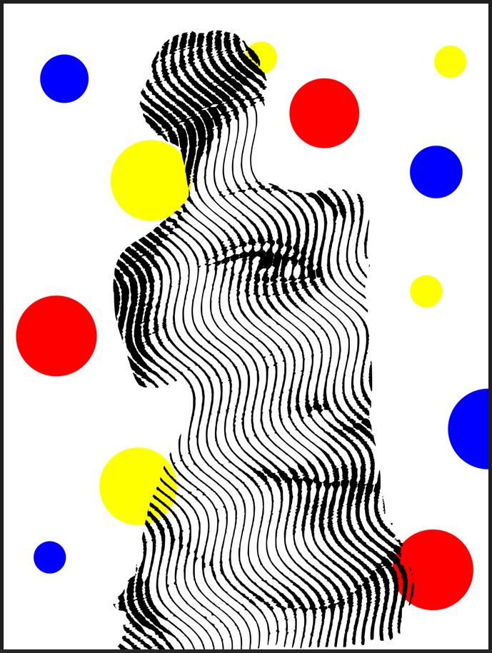 Estampe graphique petit format blanc et bleu Double Vénus – WAWAPOD – 30 × 40 cm