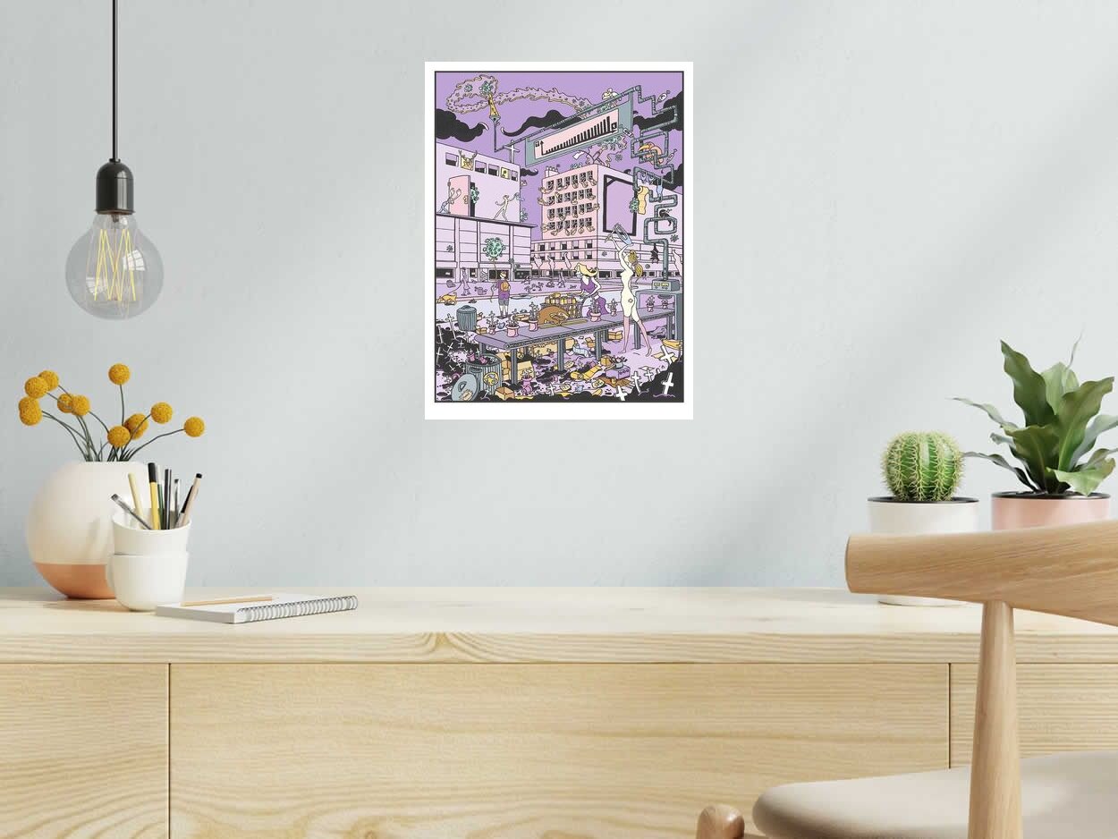 Estampe Machine infernale de Mark Temlett dans un intérieur – 30 × 40 cm